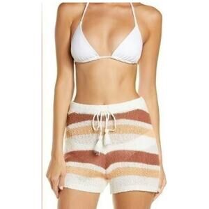 $98 LSpace Oasis Shorts XS Ivory Tan Striped Knit Sheer Swim Cover Up Pull On